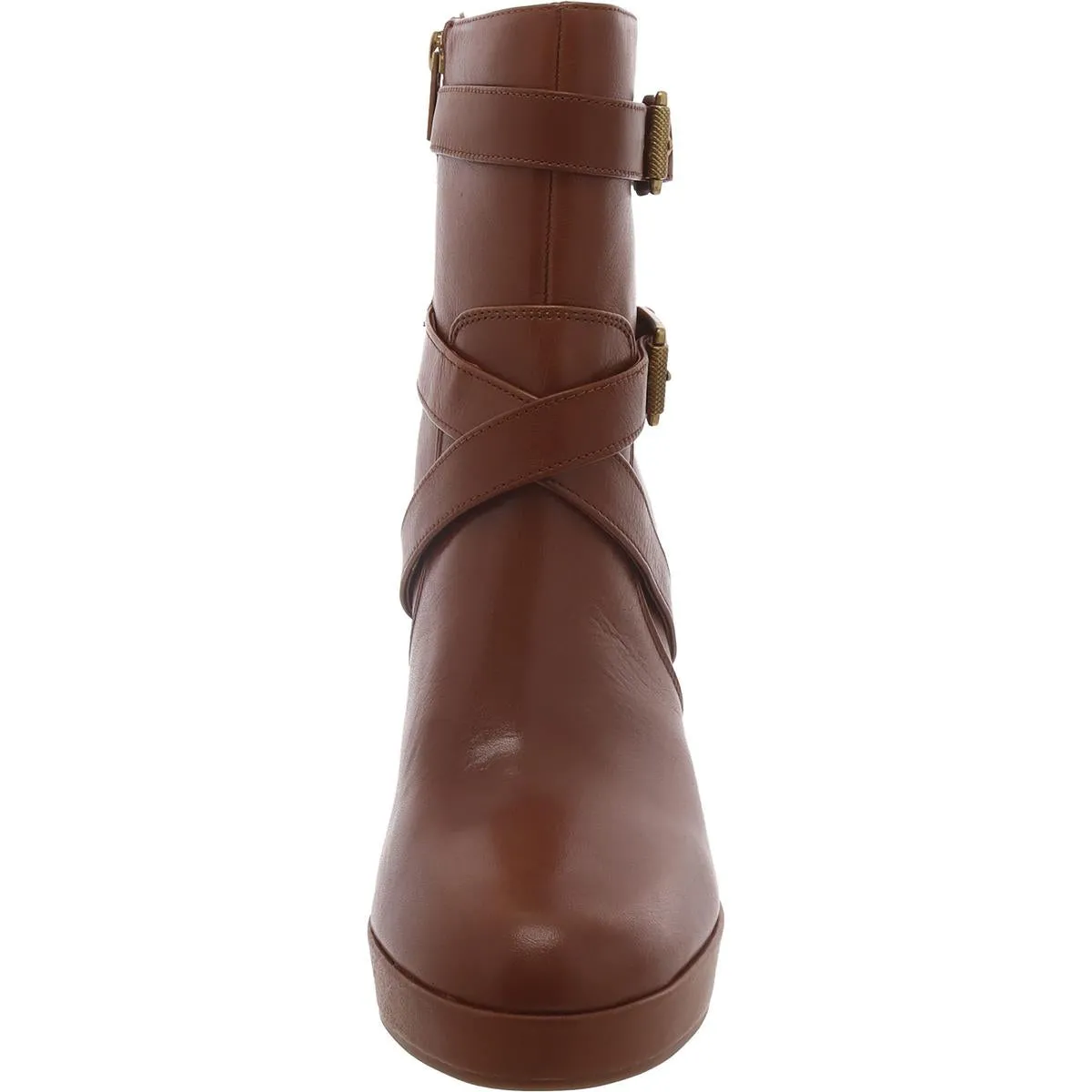 Coliana Womens Leather Stacked Heel Booties