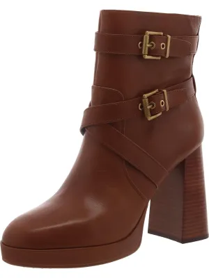 Coliana Womens Leather Stacked Heel Booties