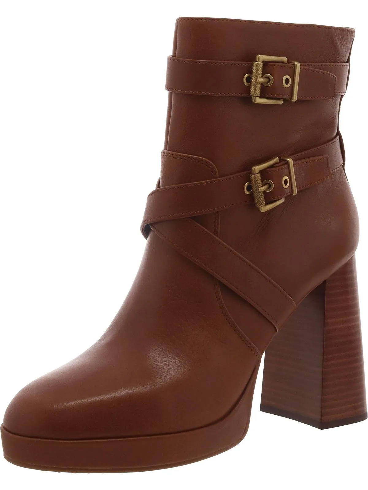 Coliana Womens Leather Stacked Heel Booties