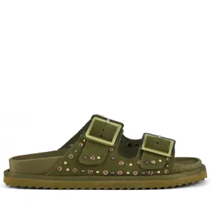 COLORS OF CALIFORNIA OLIVE SUEDE RHINESTONES SANDALS