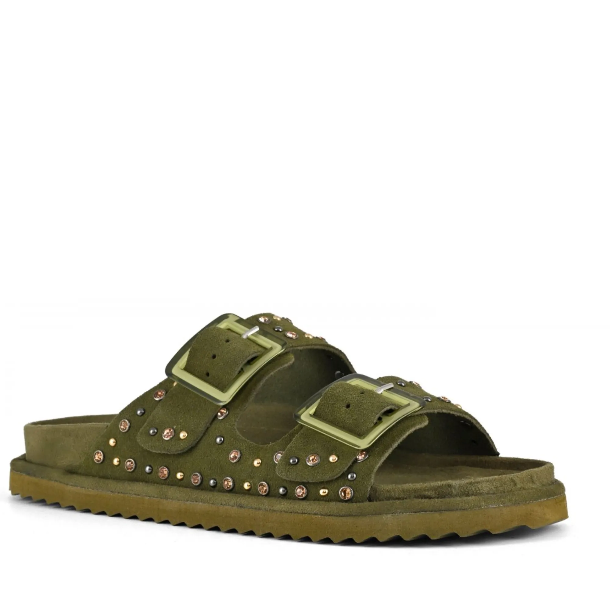 COLORS OF CALIFORNIA OLIVE SUEDE RHINESTONES SANDALS
