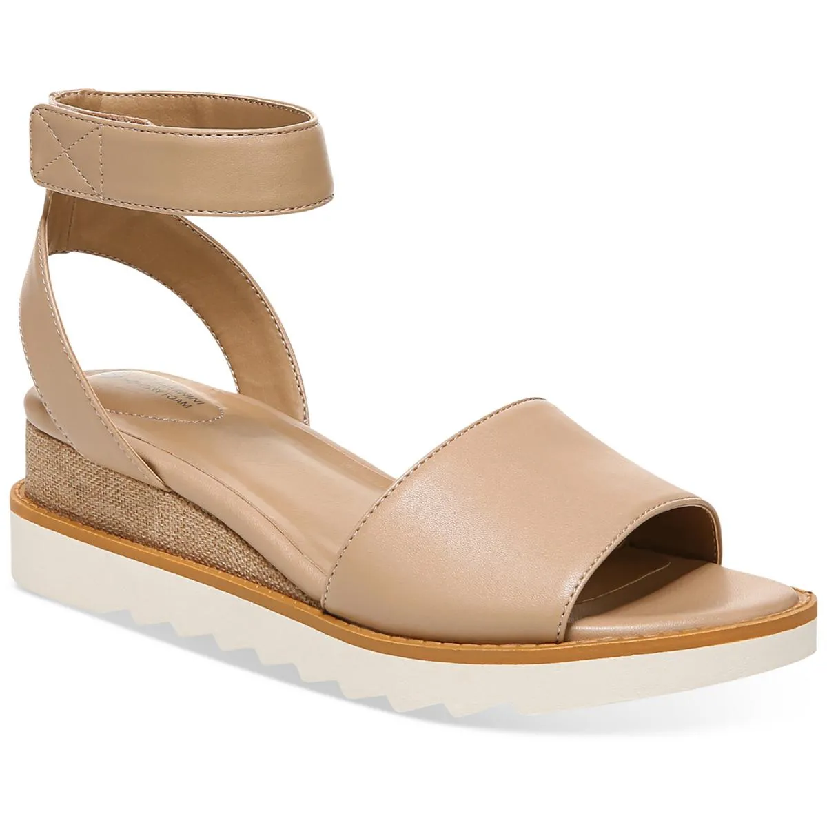 Constancia Womens Faux Leather Peep-Toe Wedge Sandals