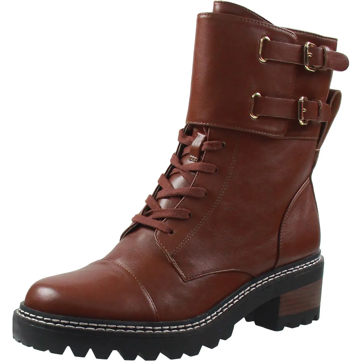 CURTIS Womens Faux Leather Lugged Sole Combat & Lace-Up Boots