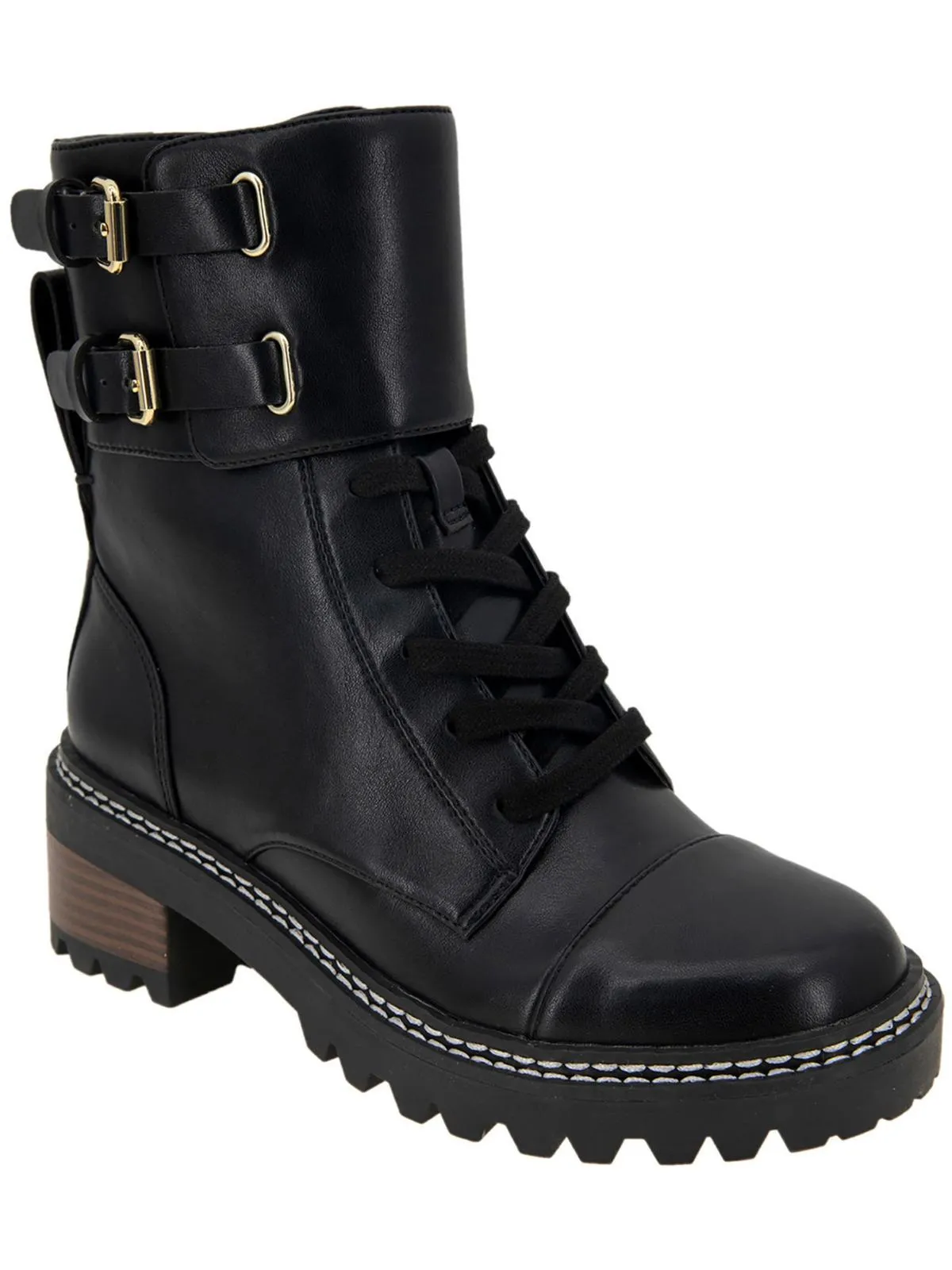 CURTIS Womens Faux Leather Lugged Sole Combat & Lace-Up Boots
