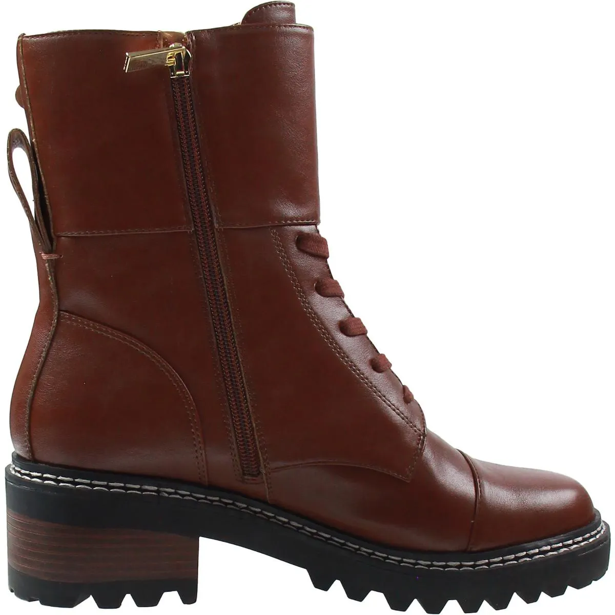 CURTIS Womens Faux Leather Lugged Sole Combat & Lace-Up Boots