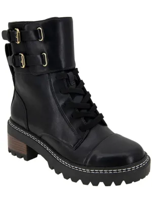 CURTIS Womens Faux Leather Lugged Sole Combat & Lace-Up Boots