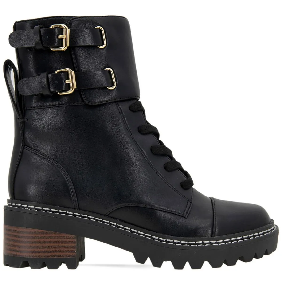 CURTIS Womens Faux Leather Lugged Sole Combat & Lace-Up Boots