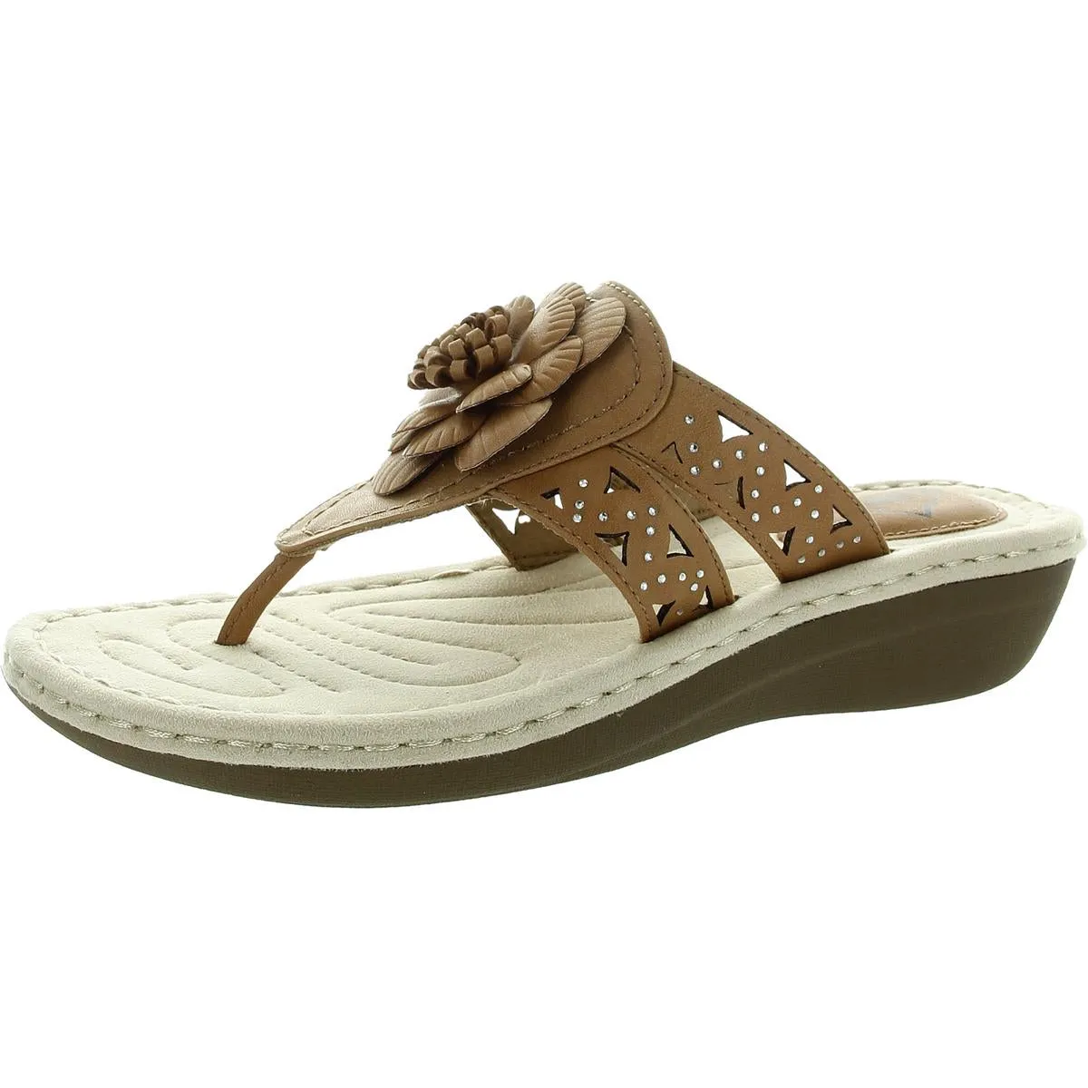 Cynthia Womens Faux Leather Laser Cut Thong Sandals