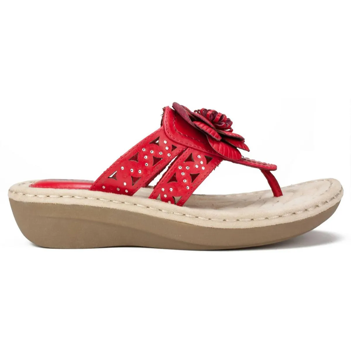 Cynthia Womens Faux Leather Laser Cut Thong Sandals