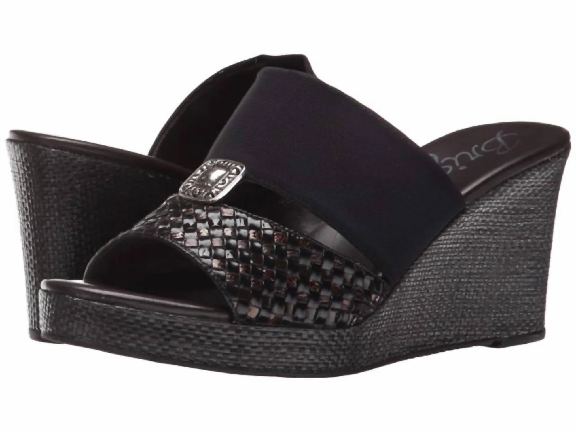 Delta Black Brown Leather Wedge Sandal In Black/brown Mix