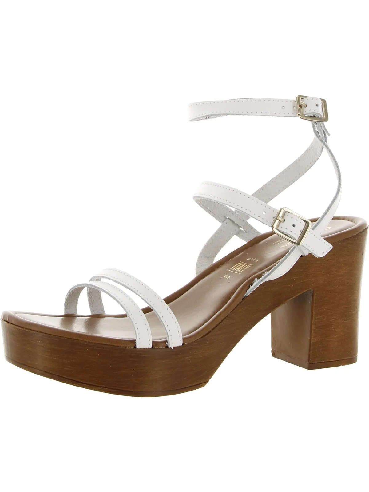 Double Dip Womens Leather Ankle Strappy Sandals