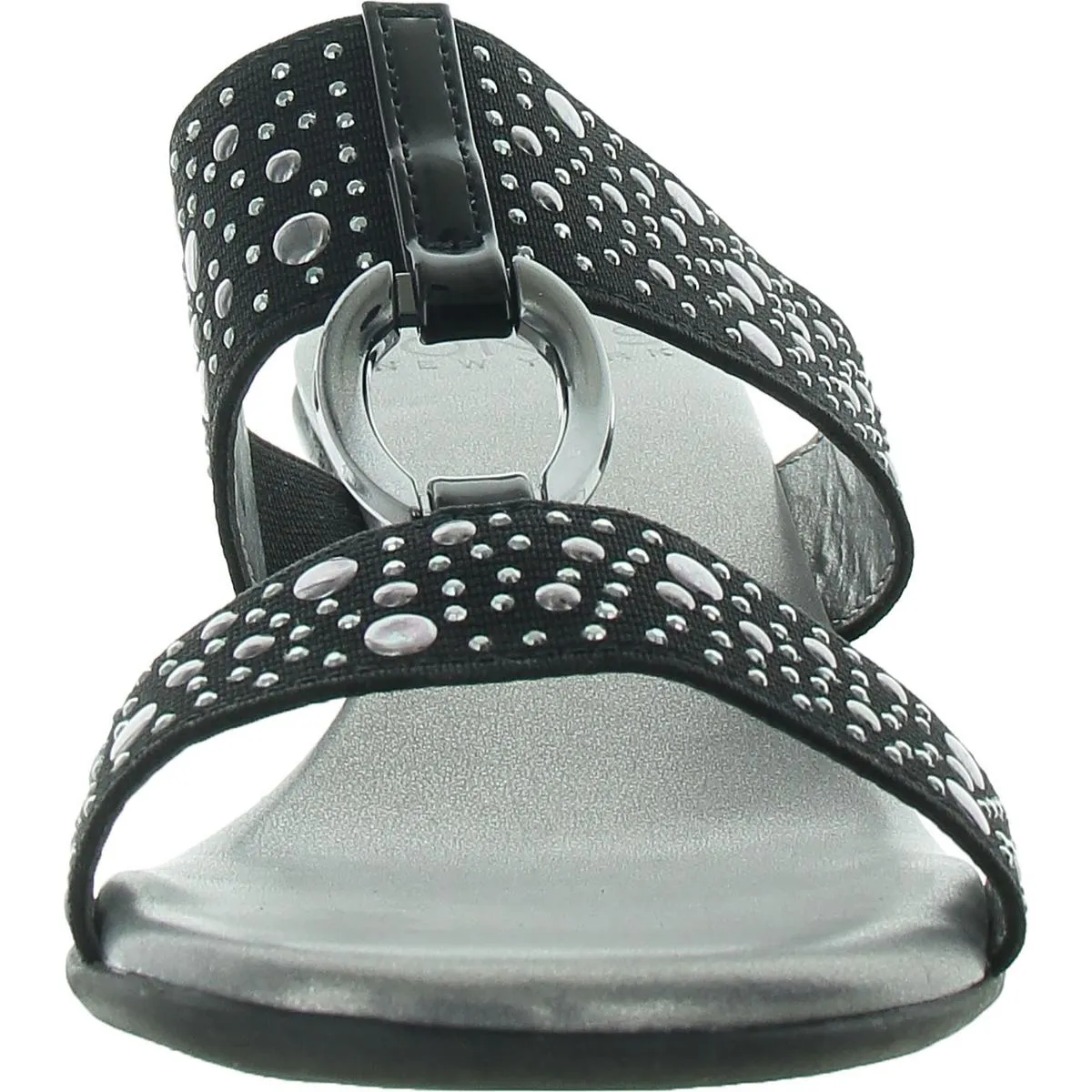 Eanna Womens Faux Leather Rhinestone Slide Sandals