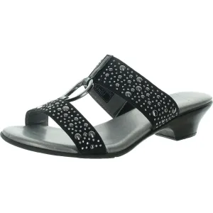 Eanna Womens Faux Leather Rhinestone Slide Sandals