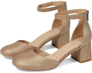 Eileen Fisher Indi Women's US 7 Platinum Leather Ankle Strap Block Heel KHD1129