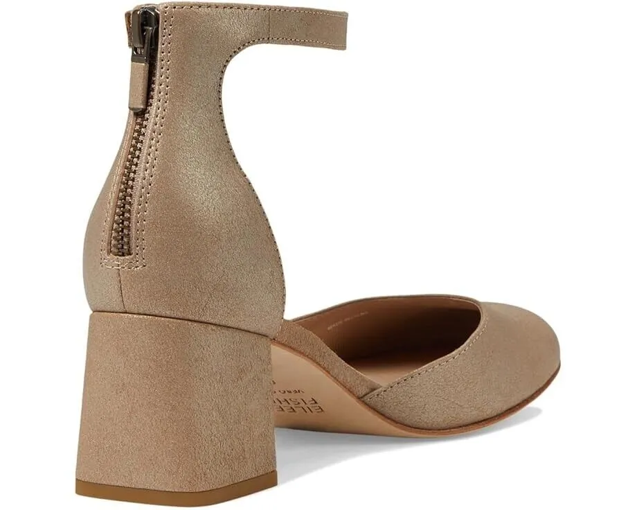 Eileen Fisher Indi Women's US 7 Platinum Leather Ankle Strap Block Heel KHD1129