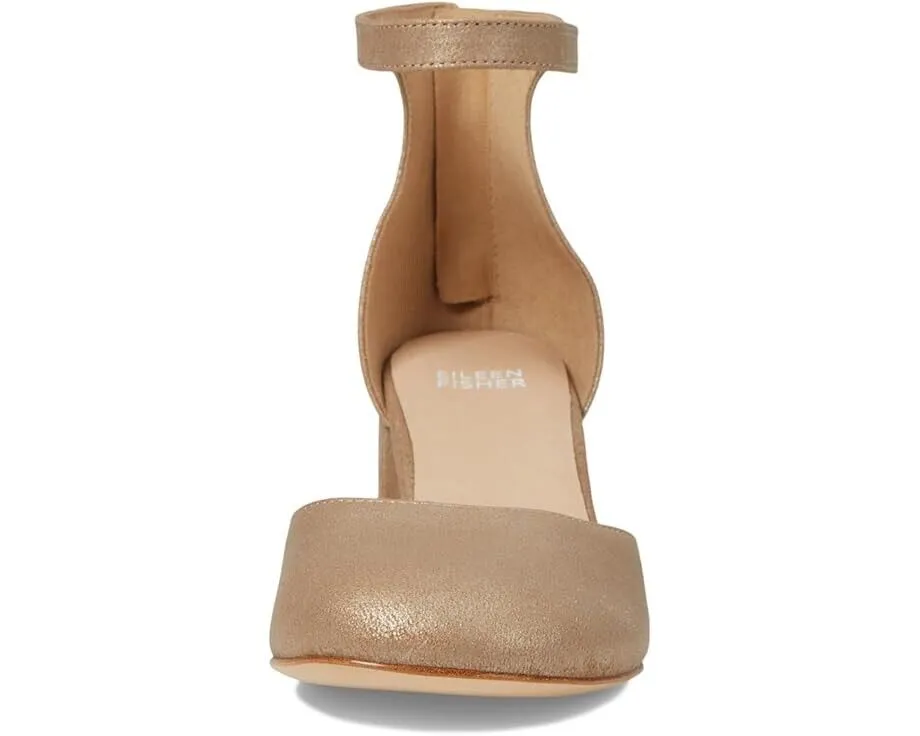 Eileen Fisher Indi Women's US 7 Platinum Leather Ankle Strap Block Heel KHD1129