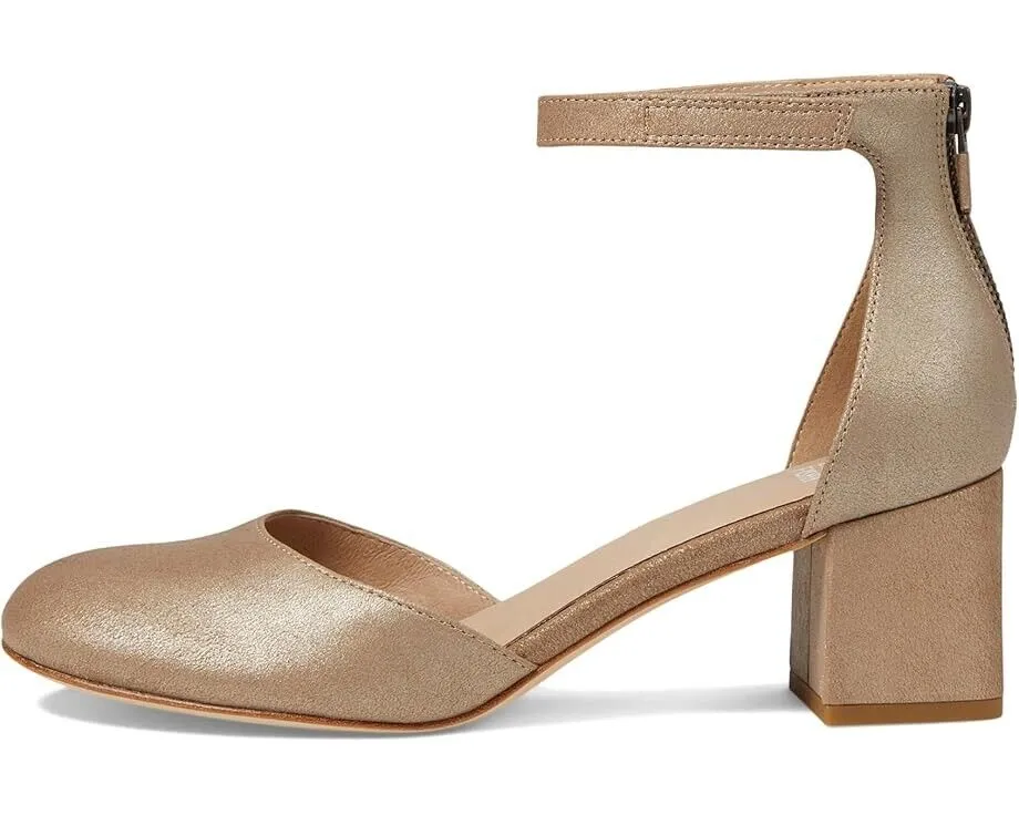 Eileen Fisher Indi Women's US 7 Platinum Leather Ankle Strap Block Heel KHD1129