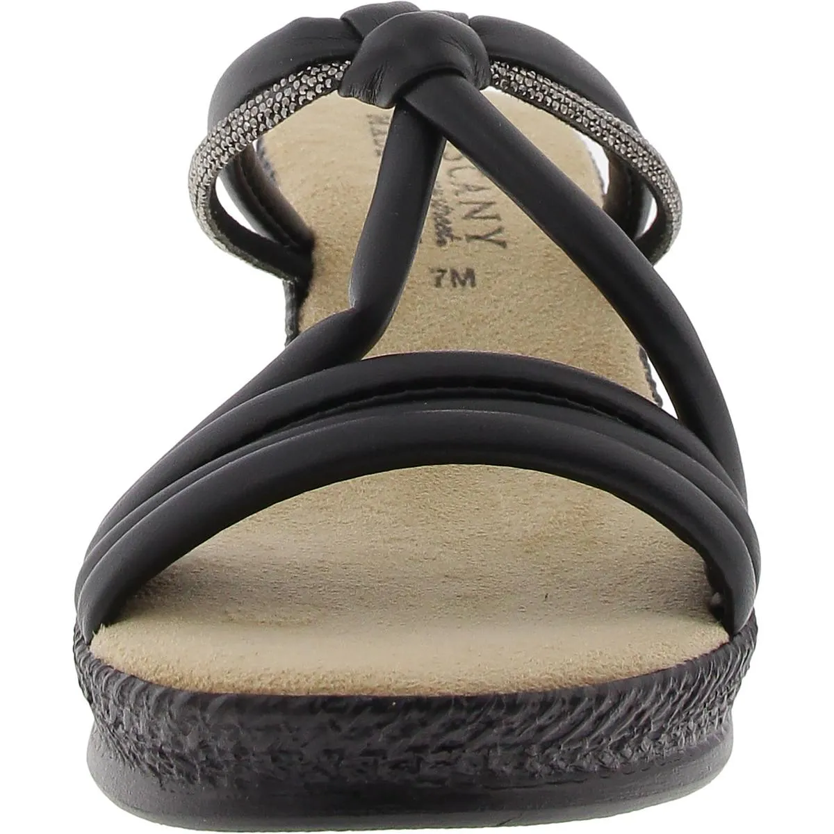 Elvera Womens Embellished Faux Leather Wedge Sandals