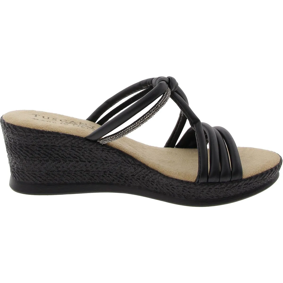 Elvera Womens Embellished Faux Leather Wedge Sandals