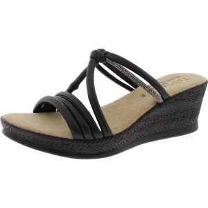 Elvera Womens Embellished Faux Leather Wedge Sandals