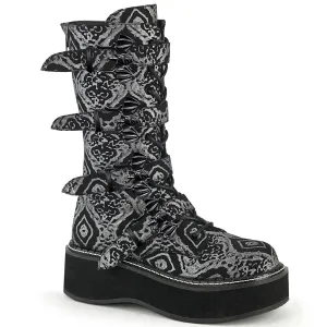 EMILY-322 Black-Silver Faux Nubuck Leather