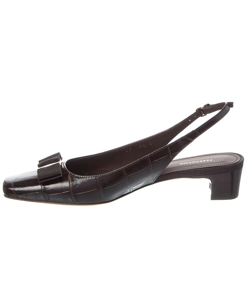 Ferragamo Rivada Croc-Embossed Leather Slingback Pump