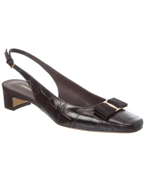 Ferragamo Rivada Croc-Embossed Leather Slingback Pump