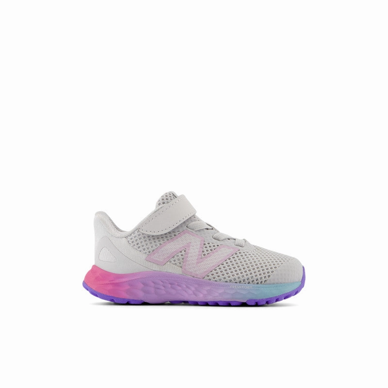 Fresh Foam Arishi v4 Bungee Lace with Top Strap - Grey Matter with Mid Century Pink and Lilac Glo - Toddlers New Balance lifestyle shoes