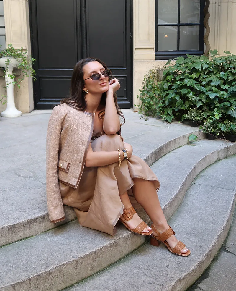GENTLE SOULS - Madylyn Woven Leather Heel Sandal