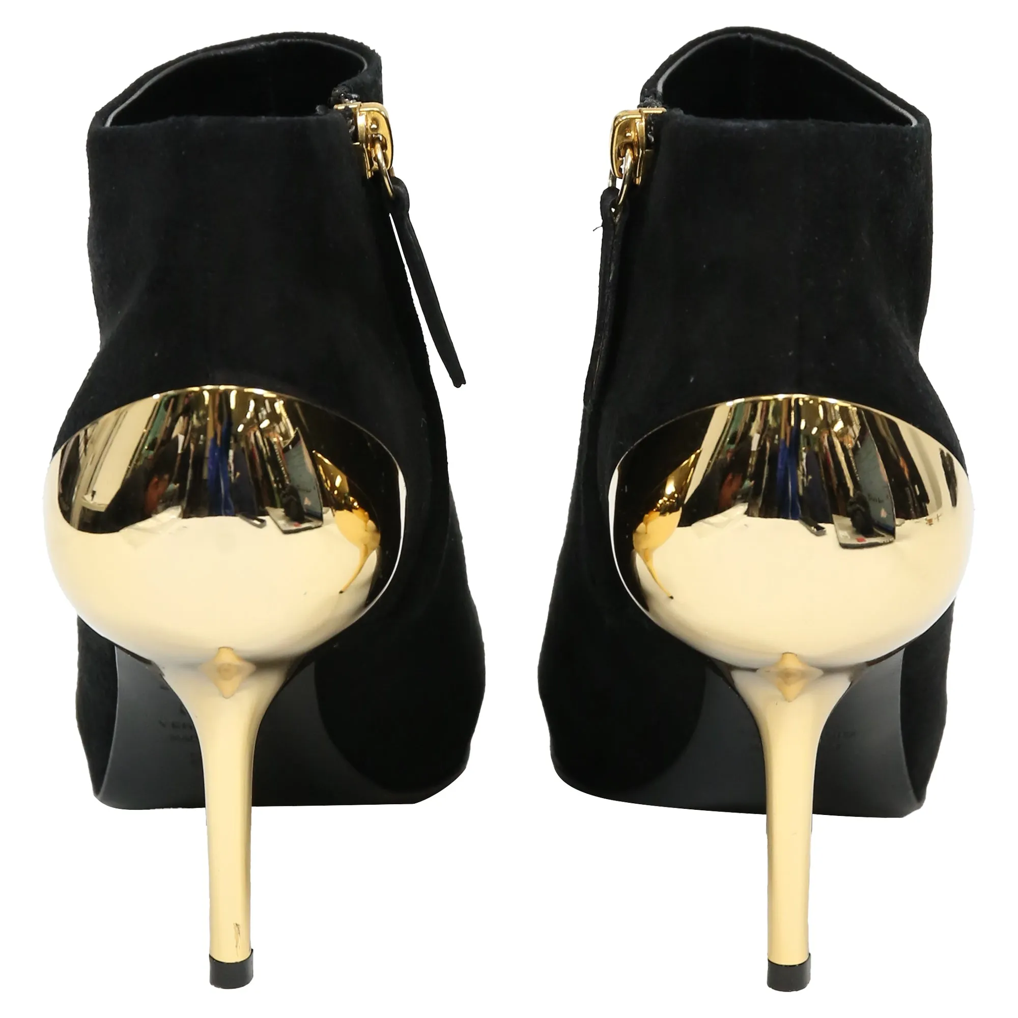 Giuseppe Zanotti Gold Heel Detail Ankle Boots in Black Suede