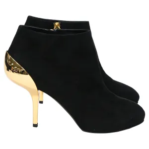 Giuseppe Zanotti Gold Heel Detail Ankle Boots in Black Suede