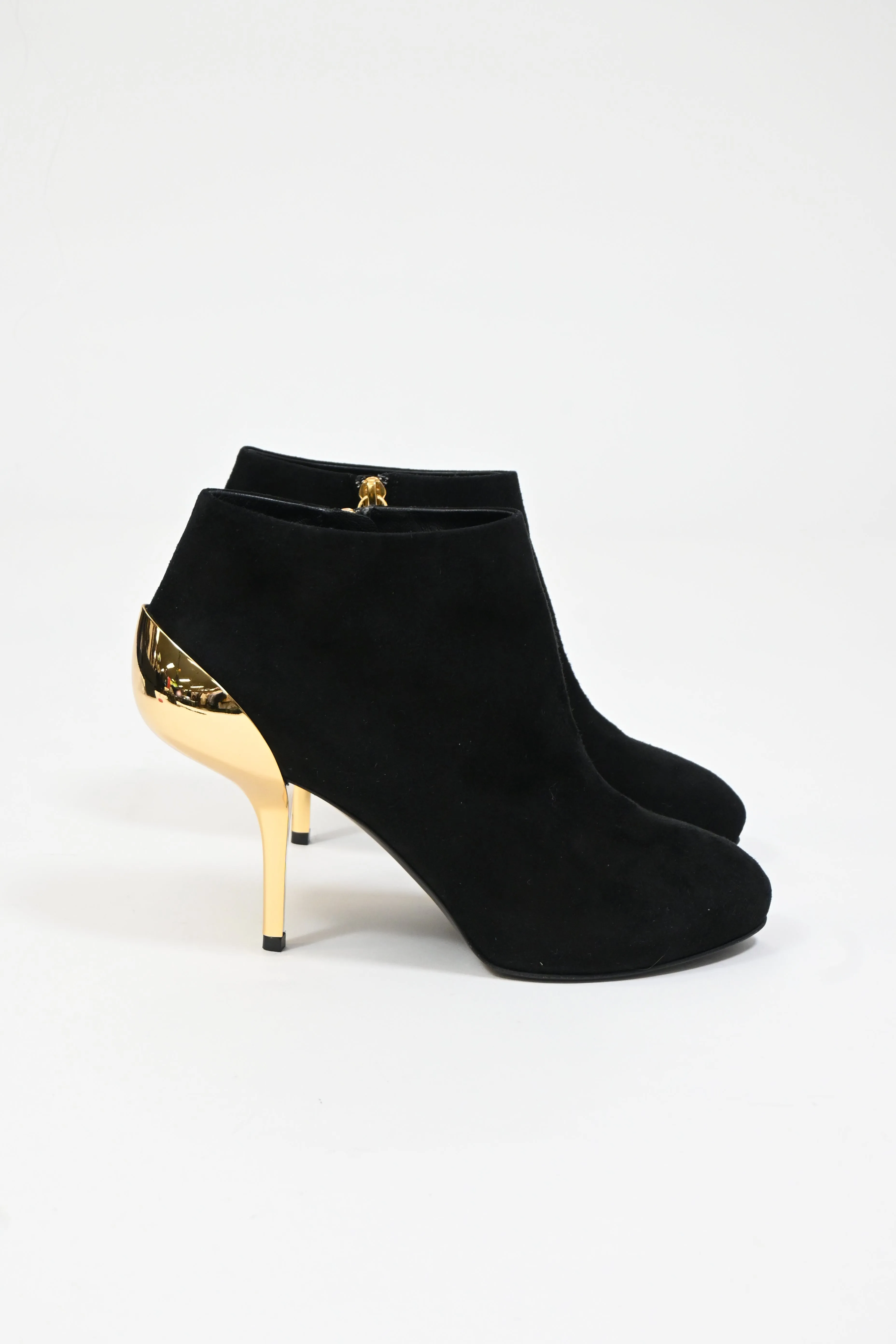 Giuseppe Zanotti Gold Heel Detail Ankle Boots in Black Suede