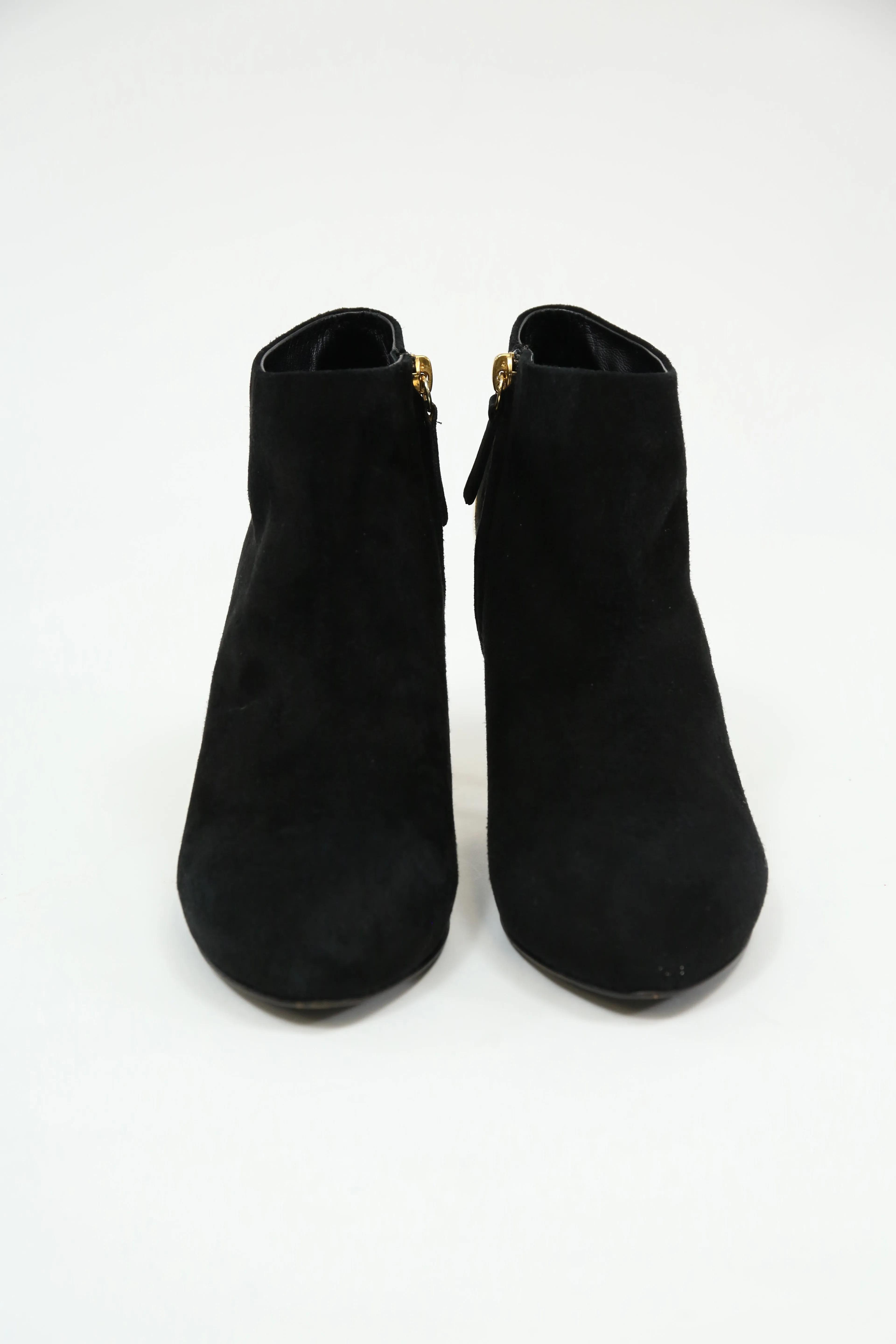 Giuseppe Zanotti Gold Heel Detail Ankle Boots in Black Suede