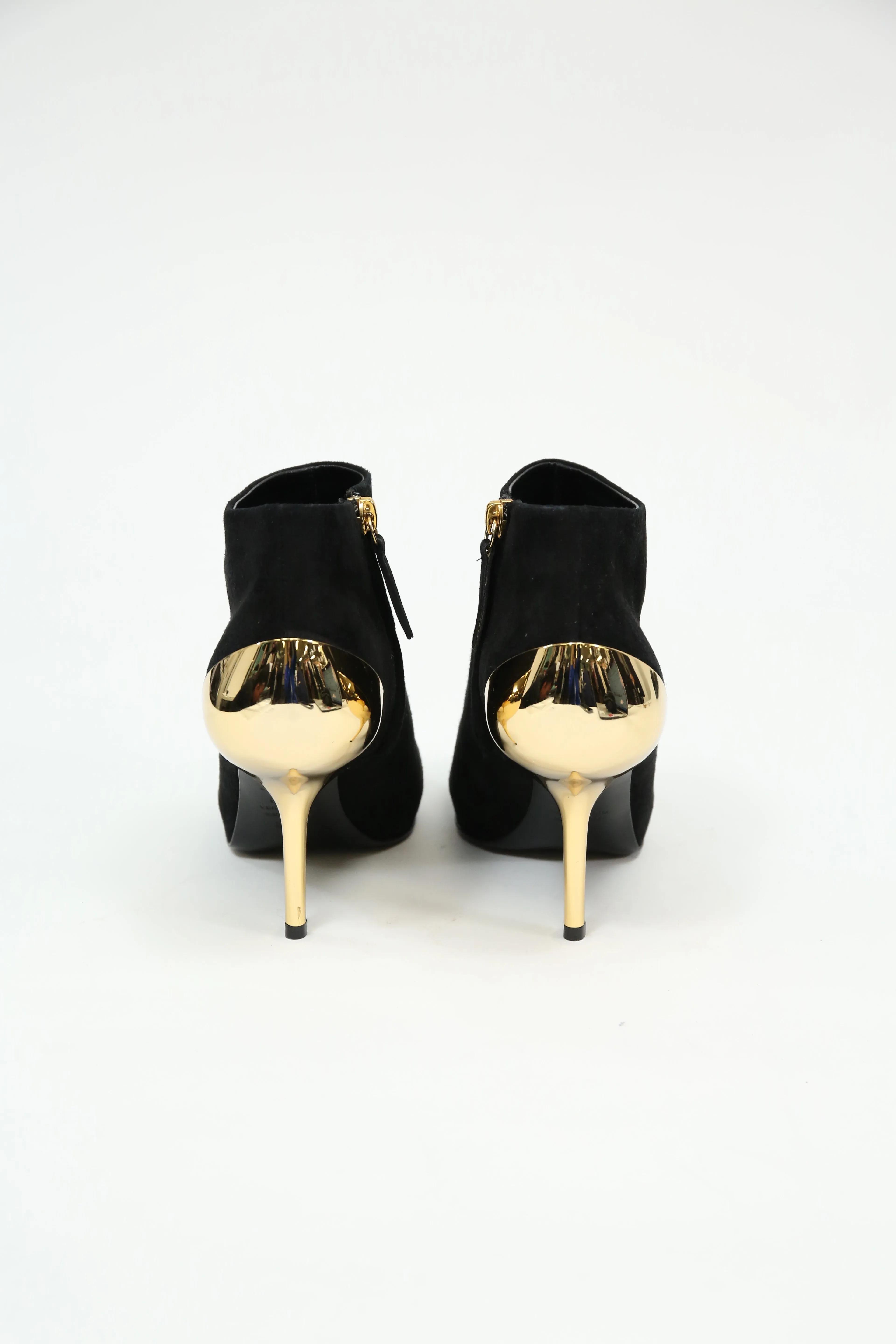 Giuseppe Zanotti Gold Heel Detail Ankle Boots in Black Suede