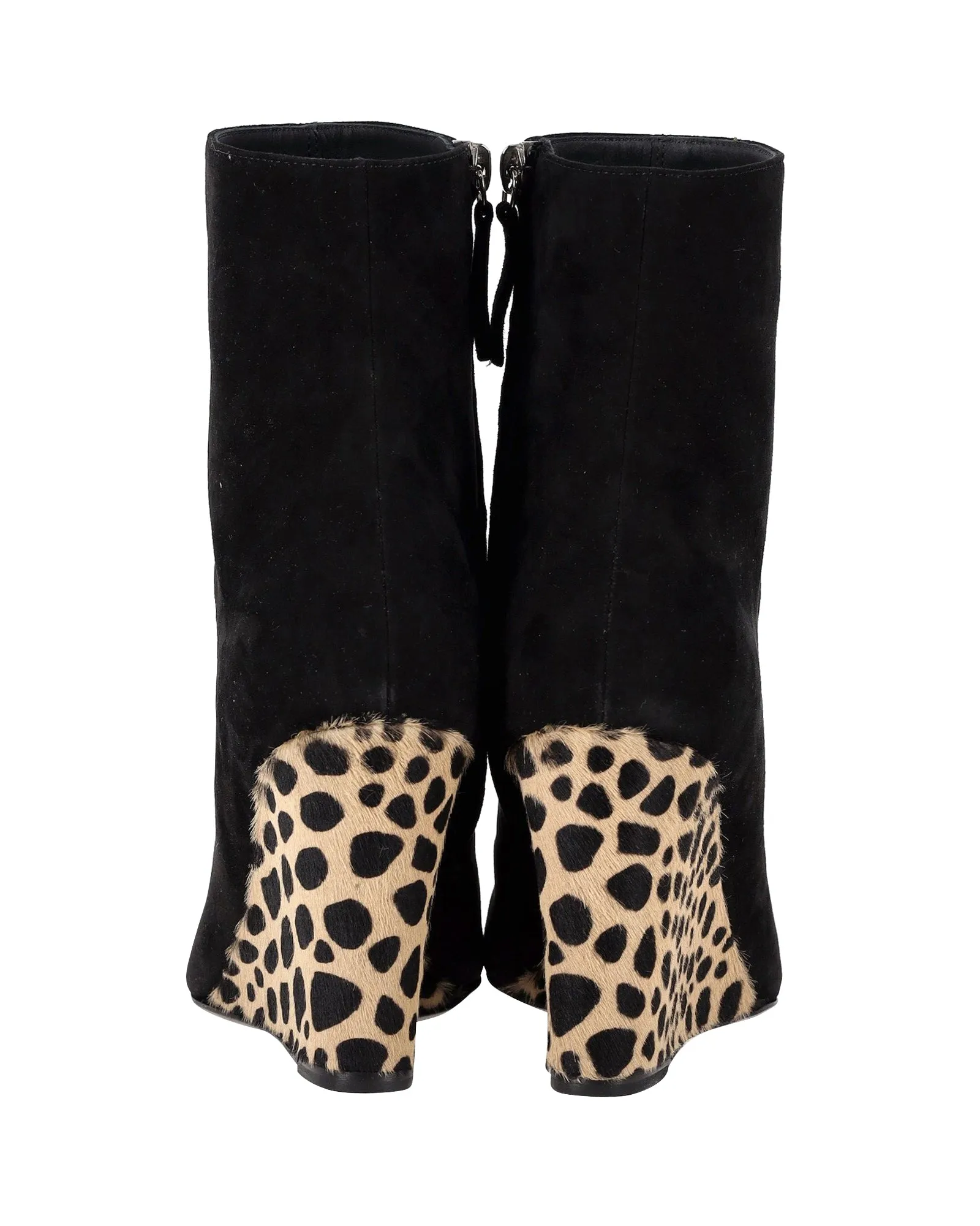 Giuseppe Zanotti Kristen Leopard Heel Ankle Boots in Black Suede