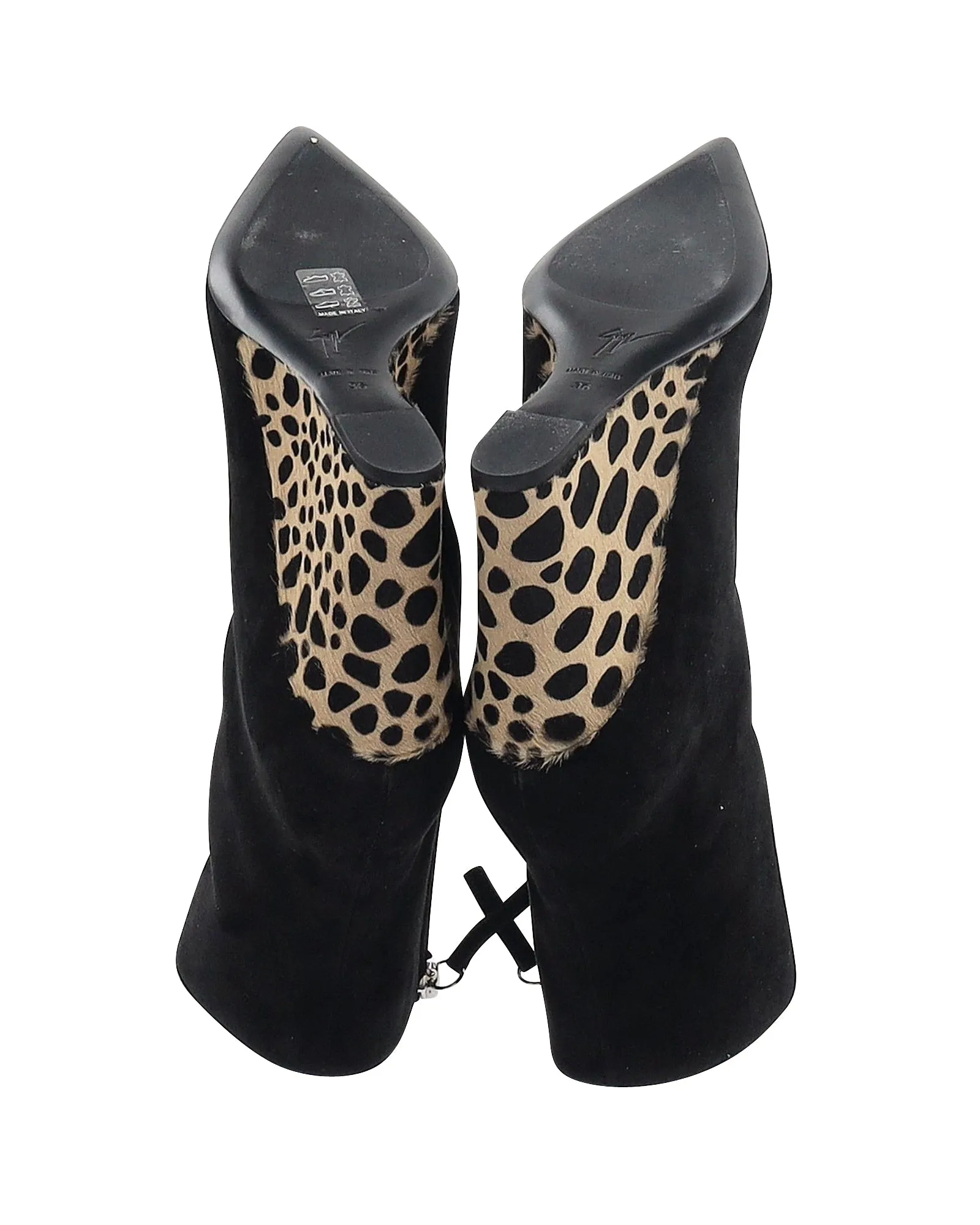Giuseppe Zanotti Kristen Leopard Heel Ankle Boots in Black Suede