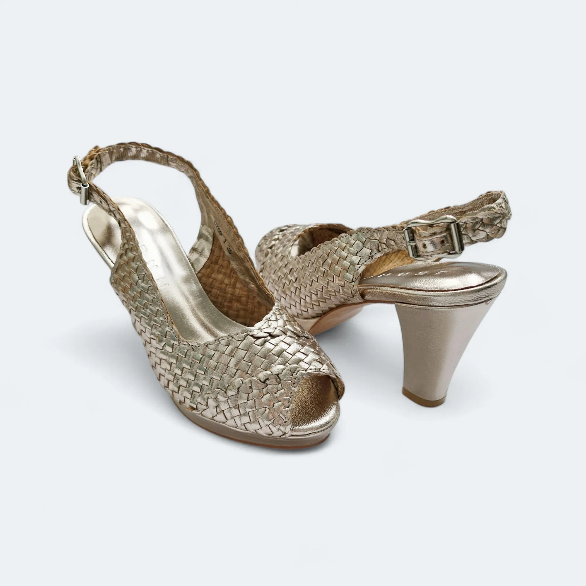 Handwoven platform peep-toe heels with slingback - 40759-1