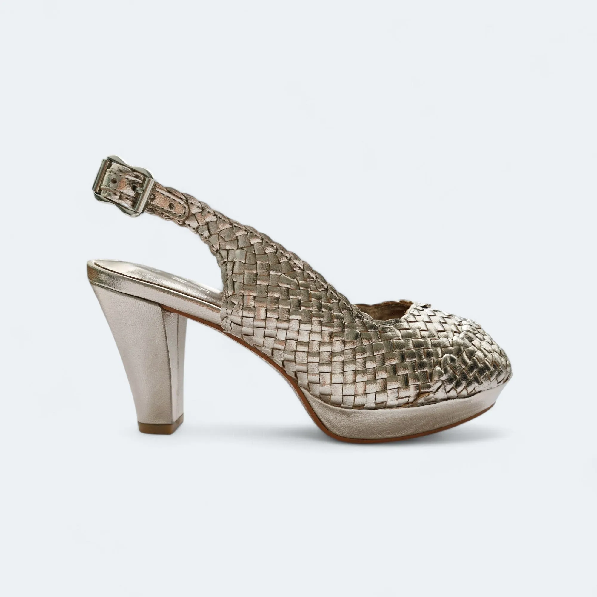Handwoven platform peep-toe heels with slingback - 40759-1
