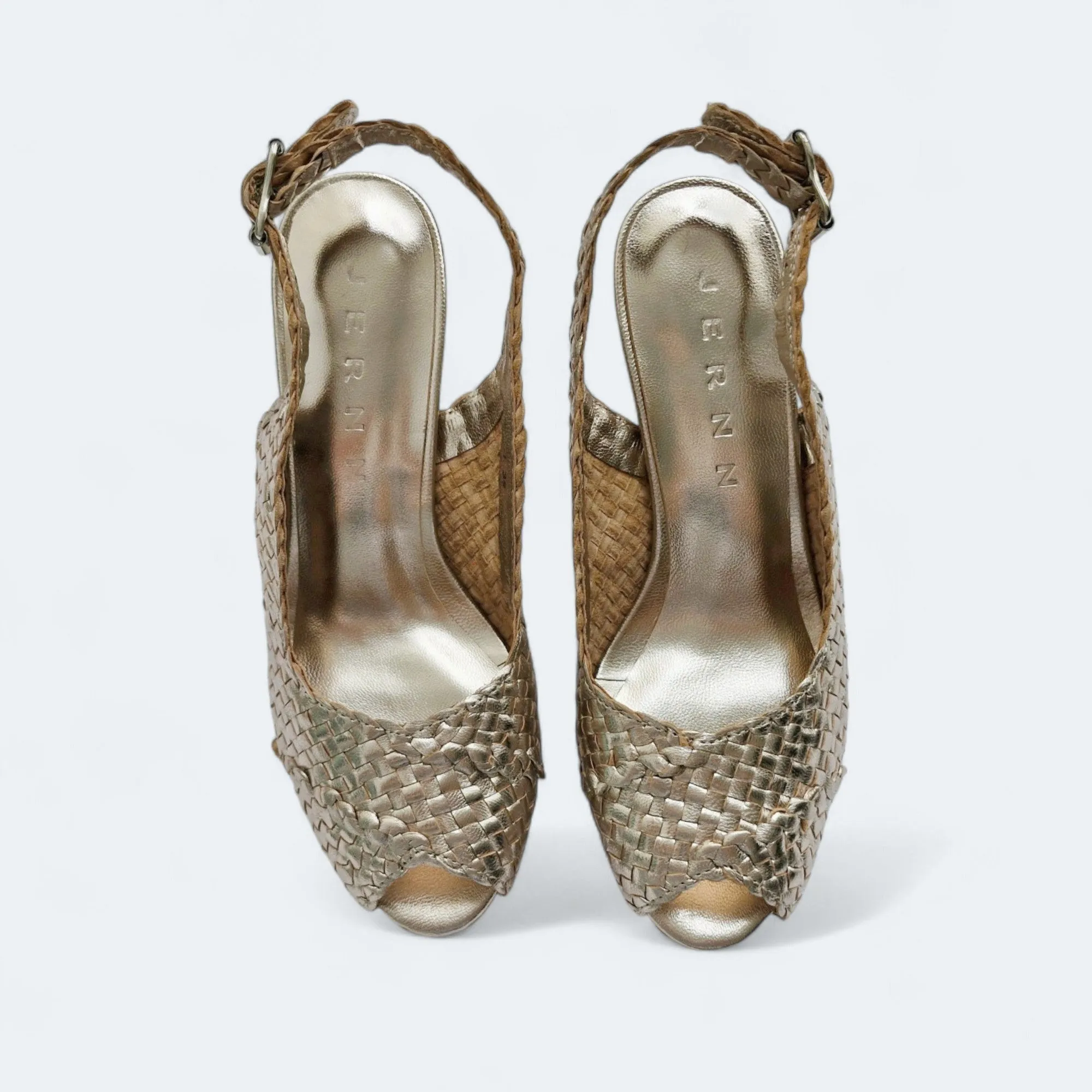 Handwoven platform peep-toe heels with slingback - 40759-1
