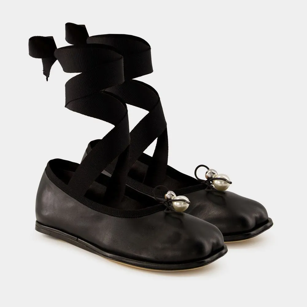 Heart Toe Ballerinas - Leather - Black