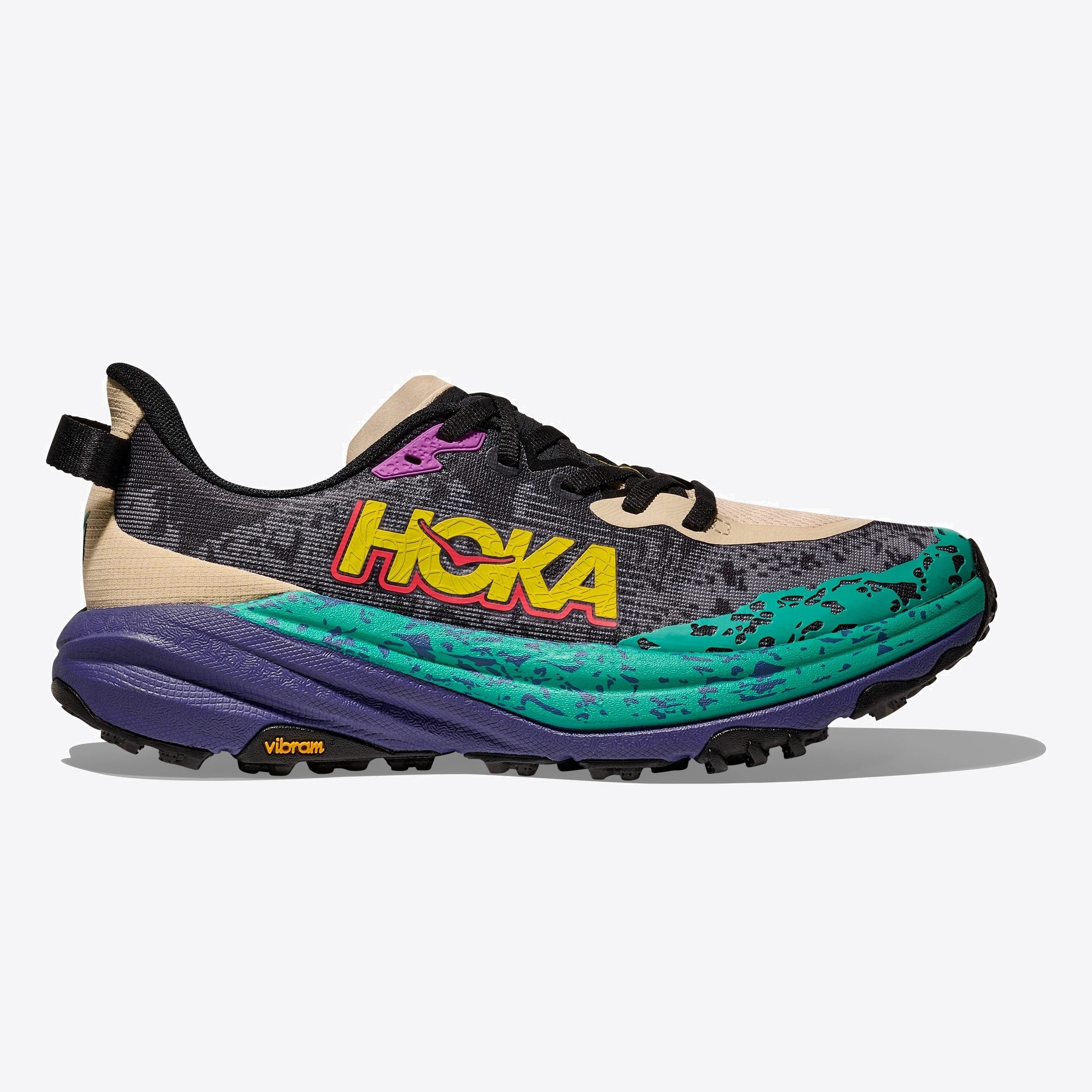 Hoka Speedgoat 6 | Oatmeal / Mountain Iris | Mens Hoka everyday athletic sneakers for recovery