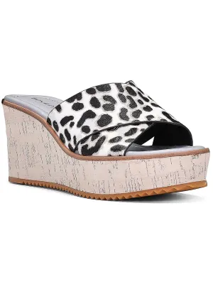 Ideal Womens Calf Hair Criss-Cross Wedge Sandals