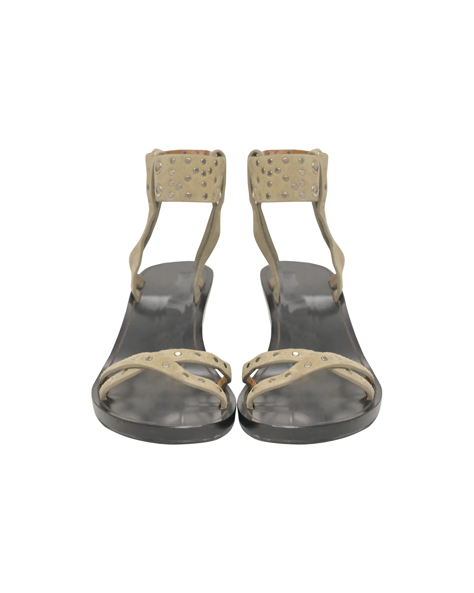 Isabel Marant Studded Ankle Strap Sandals in Beige Suede