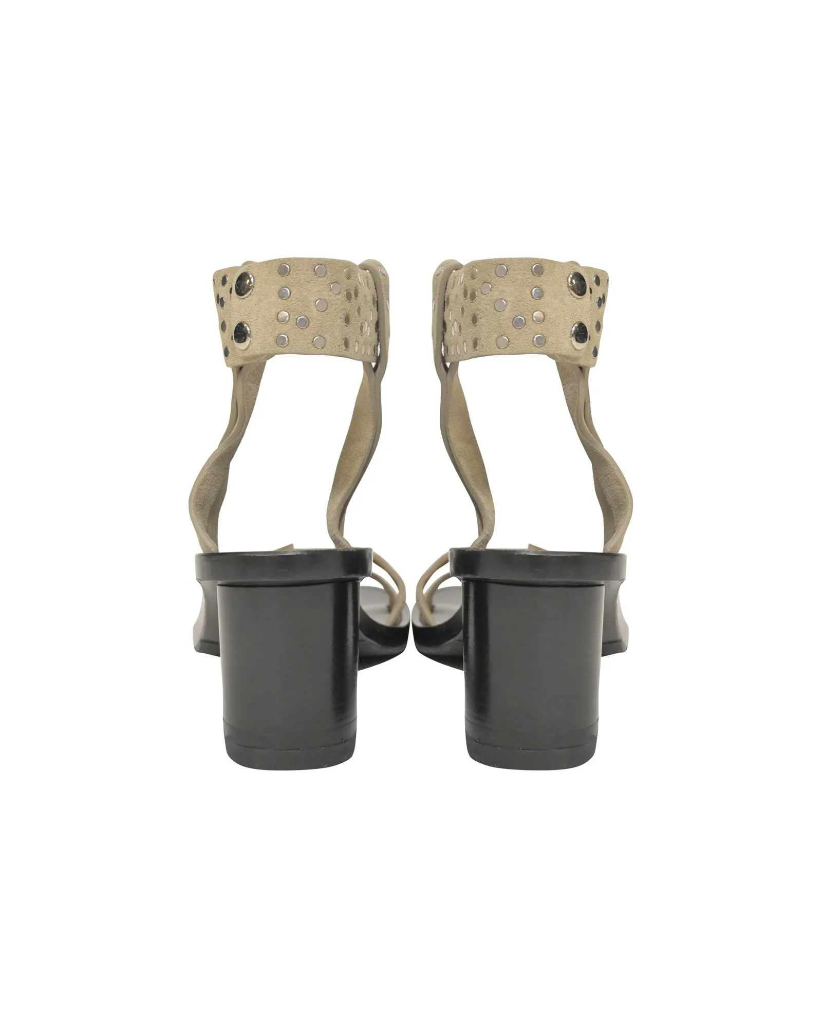 Isabel Marant Studded Ankle Strap Sandals in Beige Suede