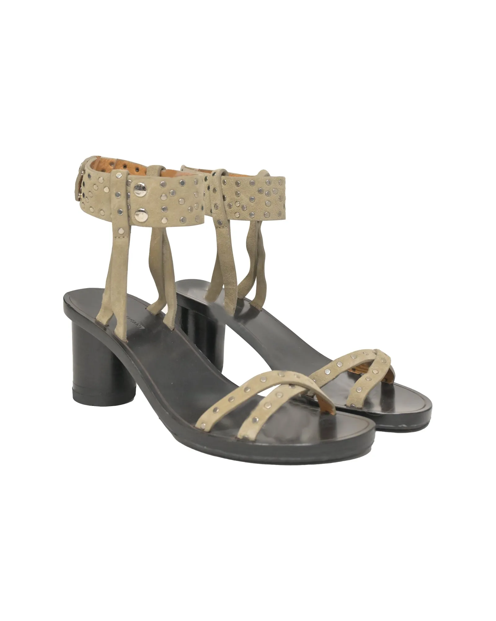 Isabel Marant Studded Ankle Strap Sandals in Beige Suede