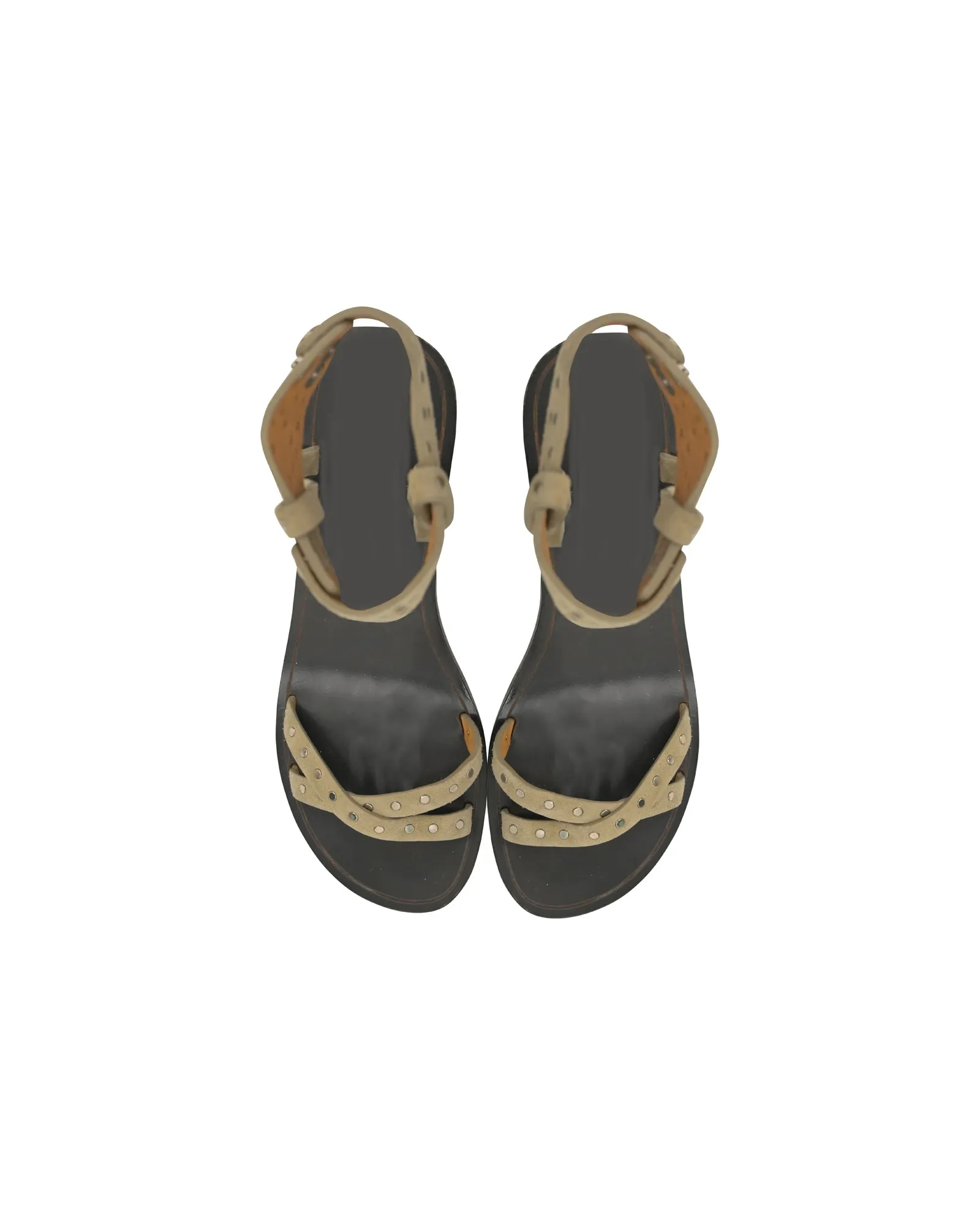 Isabel Marant Studded Ankle Strap Sandals in Beige Suede