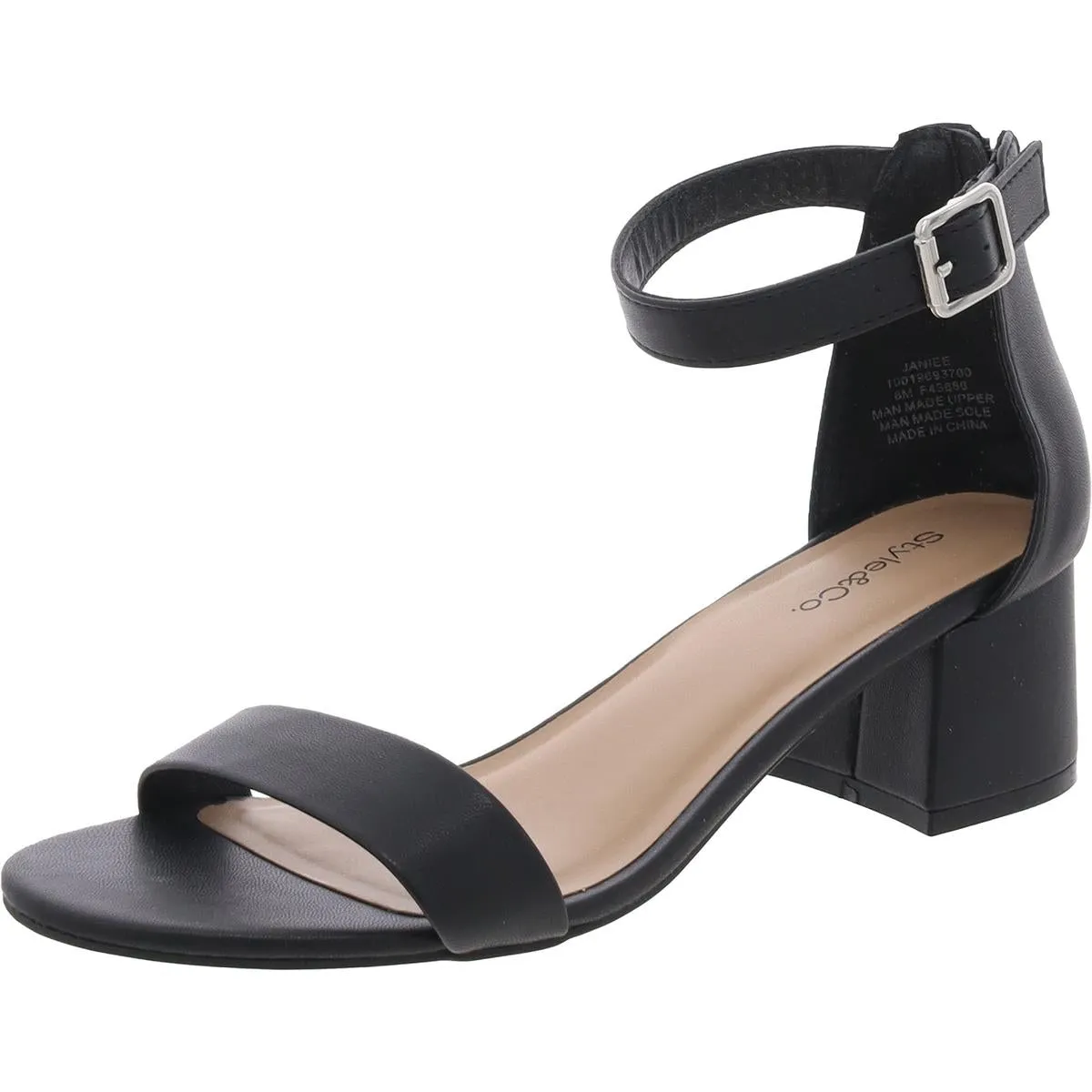 Janiee Womens Faux Leather Metallic Block Heel