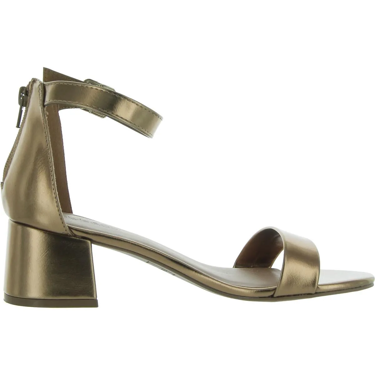 Janiee Womens Faux Leather Metallic Block Heel
