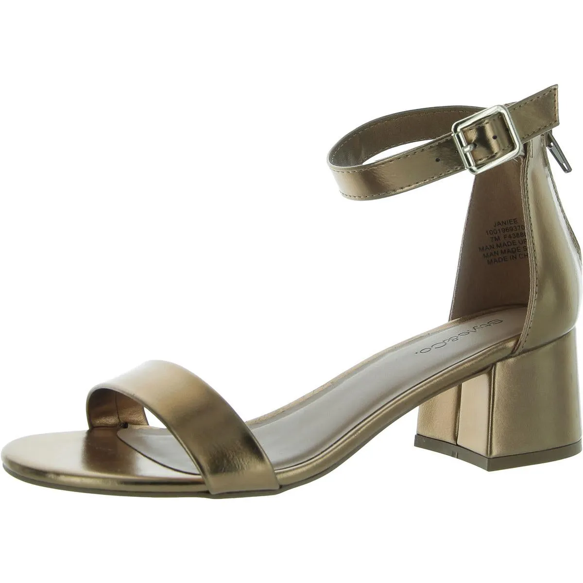 Janiee Womens Faux Leather Metallic Block Heel