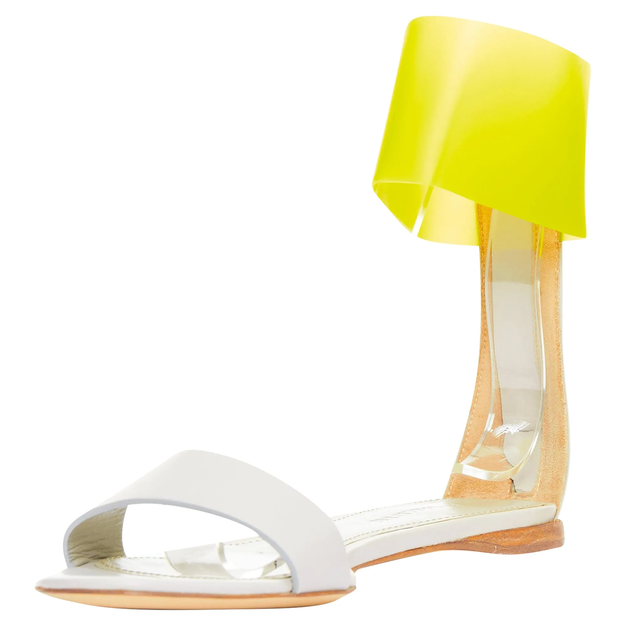 Jil Sander neon yellow rubber ankle strap leather flat sandals